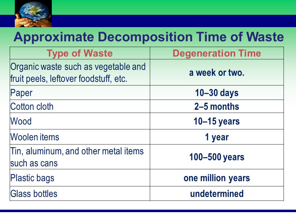 Waste items time of decomposition Skills Series:
