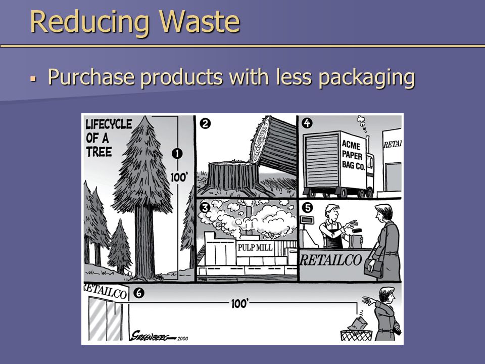 Reducing Waste Purchase products with less packaging