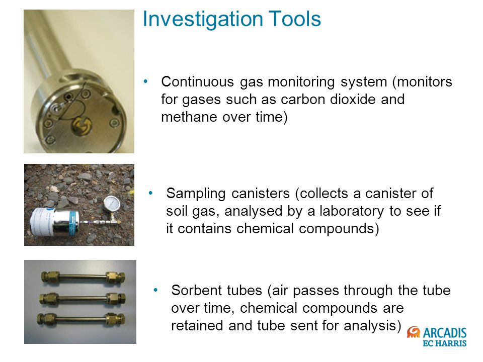 Investigation Tools Continuous gas monitoring system (monitors for gases such as carbon dioxide and methane over time)