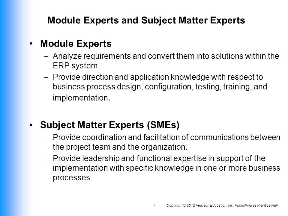 Module Experts and Subject Matter Experts