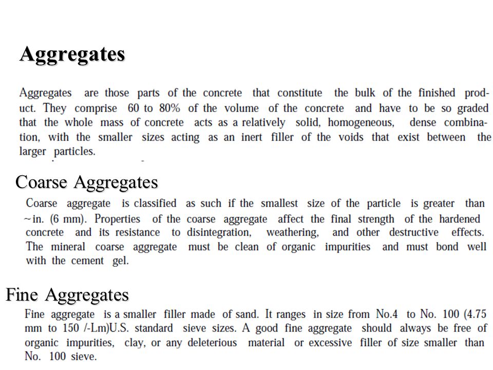 Aggregates Coarse Aggregates Fine Aggregates