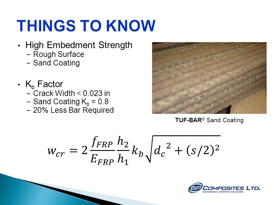 THINGS TO KNOW 𝑤 𝑐𝑟 =2 𝑓 𝐹𝑅𝑃 𝐸 𝐹𝑅𝑃 ℎ 2 ℎ 1 𝑘 𝑏 𝑑 𝑐 2 + 𝑠/2 2