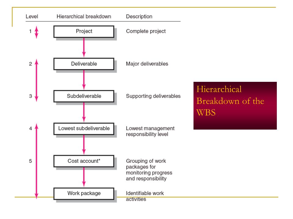 Hierarchical Breakdown of the WBS
