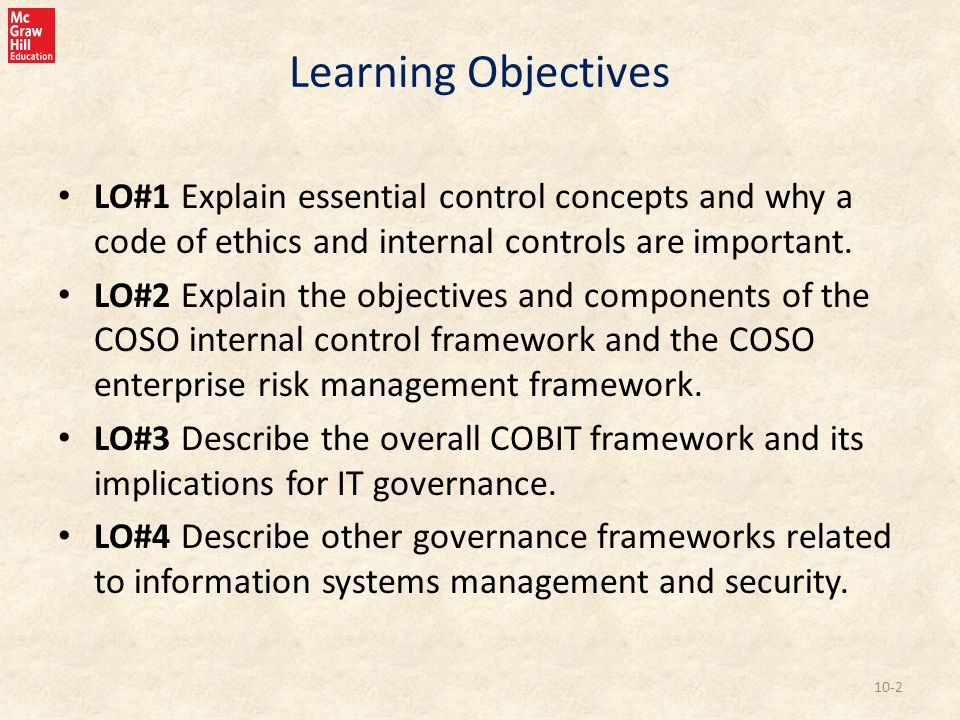 Learning Objectives LO#1 Explain essential control concepts and why a code of ethics and internal controls are important.