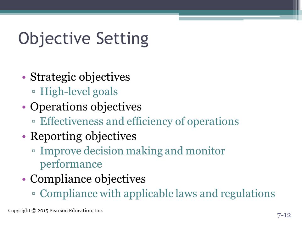 Objective Setting Strategic objectives Operations objectives