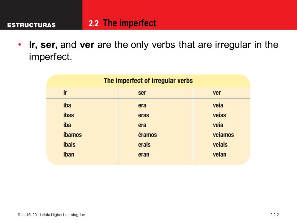09/28/09 Ir, ser, and ver are the only verbs that are irregular in the impe...