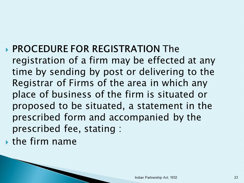 procedure of registration of partnership firm under partnership act 1932