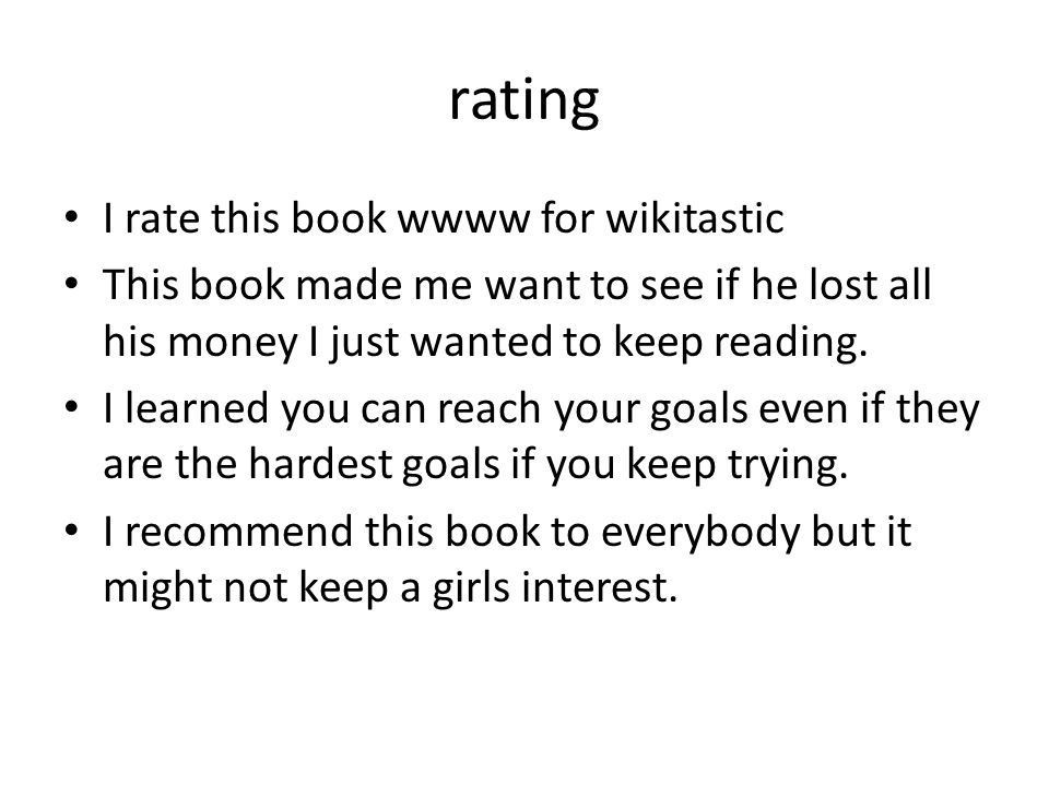 rating I rate this book wwww for wikitastic