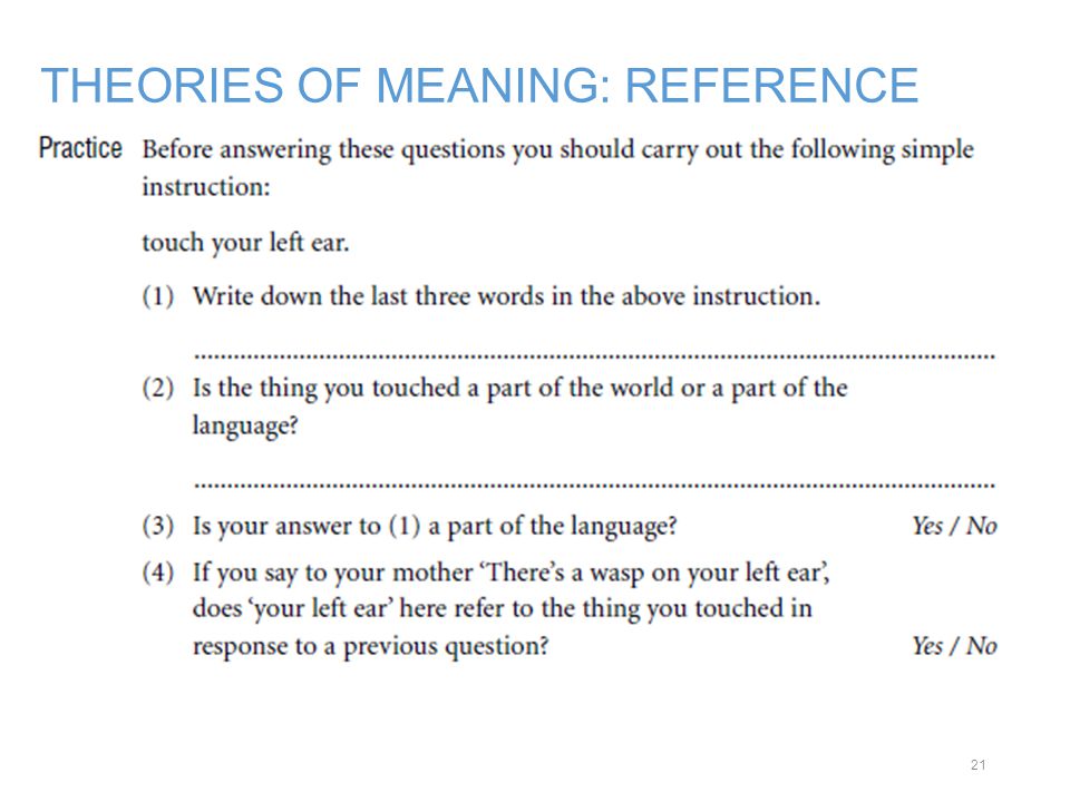 THEORIES OF MEANING: REFERENCE