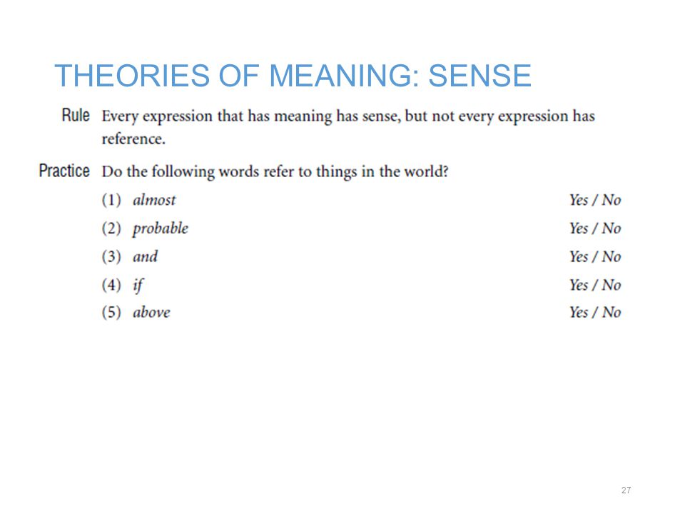 THEORIES OF MEANING: SENSE