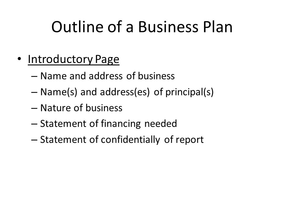 Outline of a Business Plan