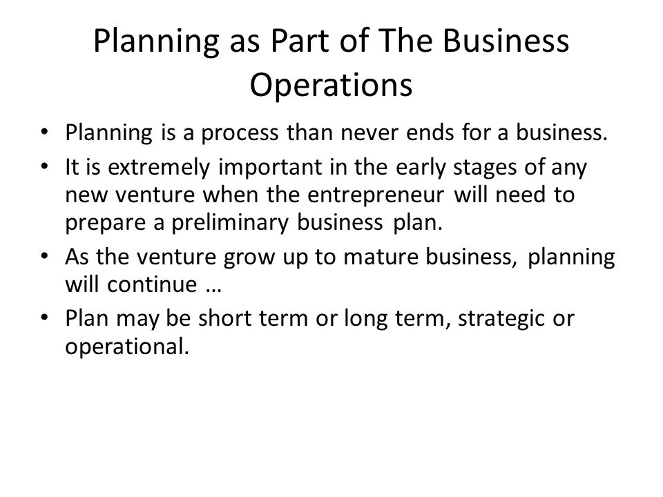Planning as Part of The Business Operations