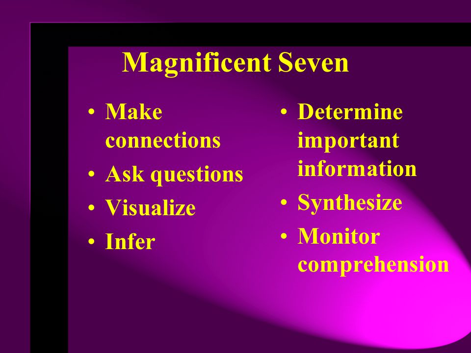 Magnificent Seven Make connections Ask questions Visualize Infer