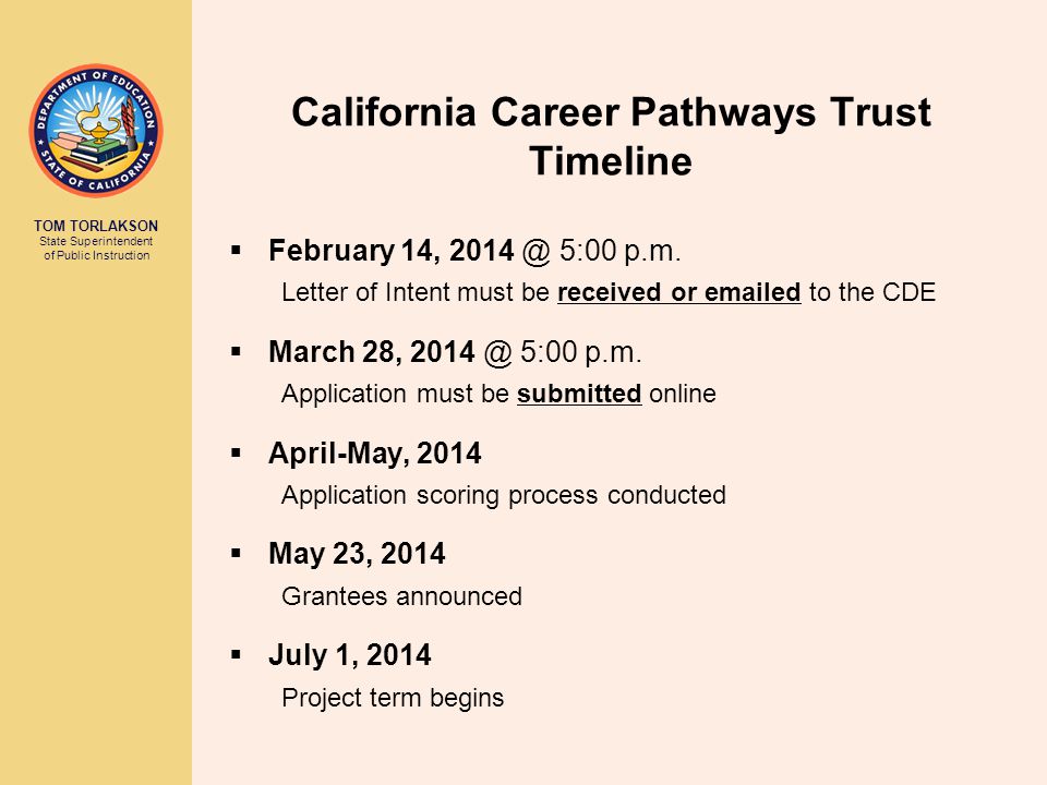 California Career Pathways Trust Timeline