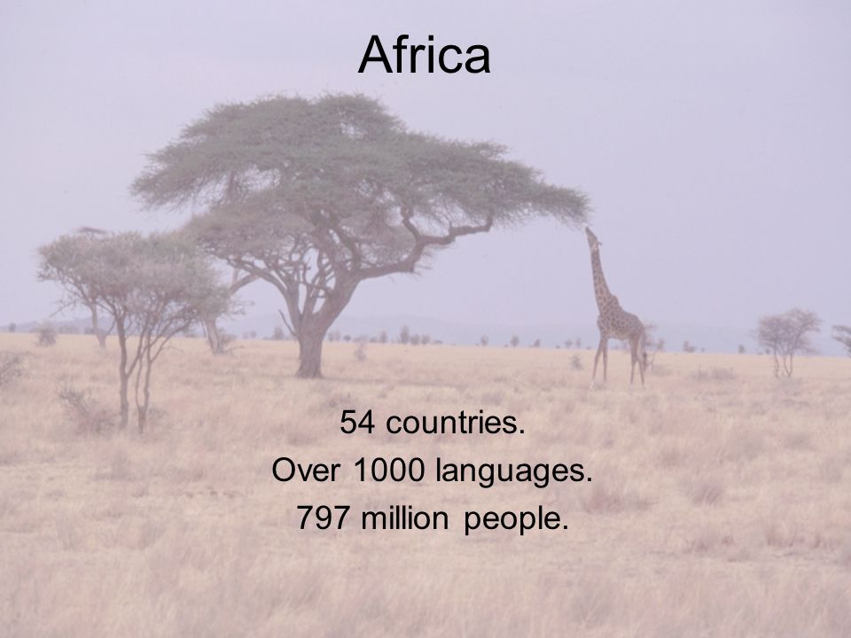 Africa 54 countries. Over 1000 languages. 797 million people.