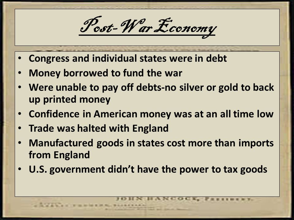 Post-War Economy Congress and individual states were in debt