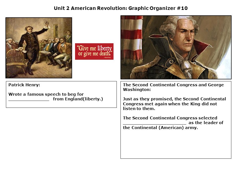 Unit 2 American Revolution: Graphic Organizer #10