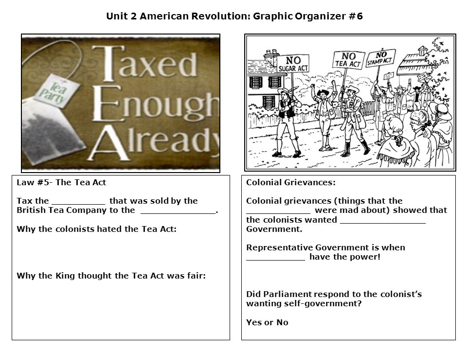 Unit 2 American Revolution: Graphic Organizer #6