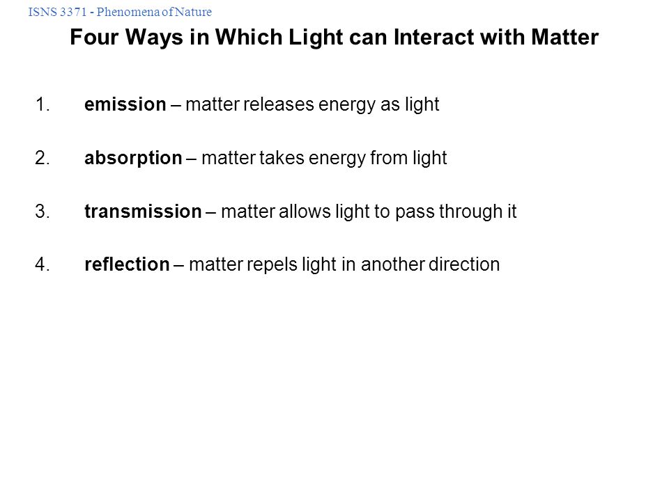 Four Ways in Which Light can Interact with Matter
