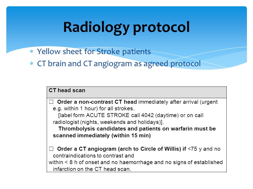 Radiology protocol Yellow sheet for Stroke patients