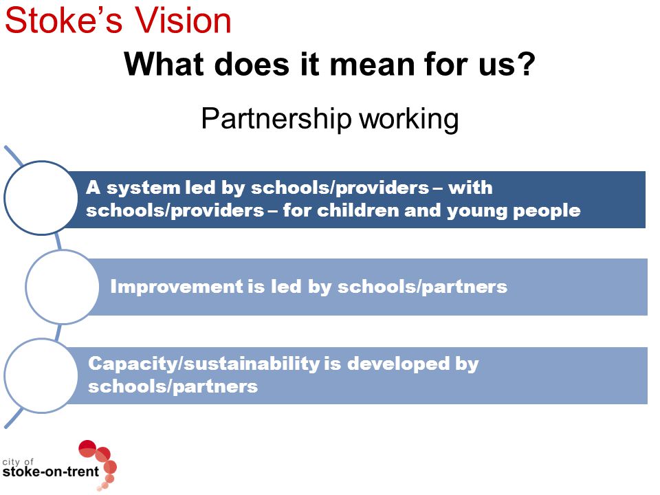 Stoke’s Vision What does it mean for us Partnership working