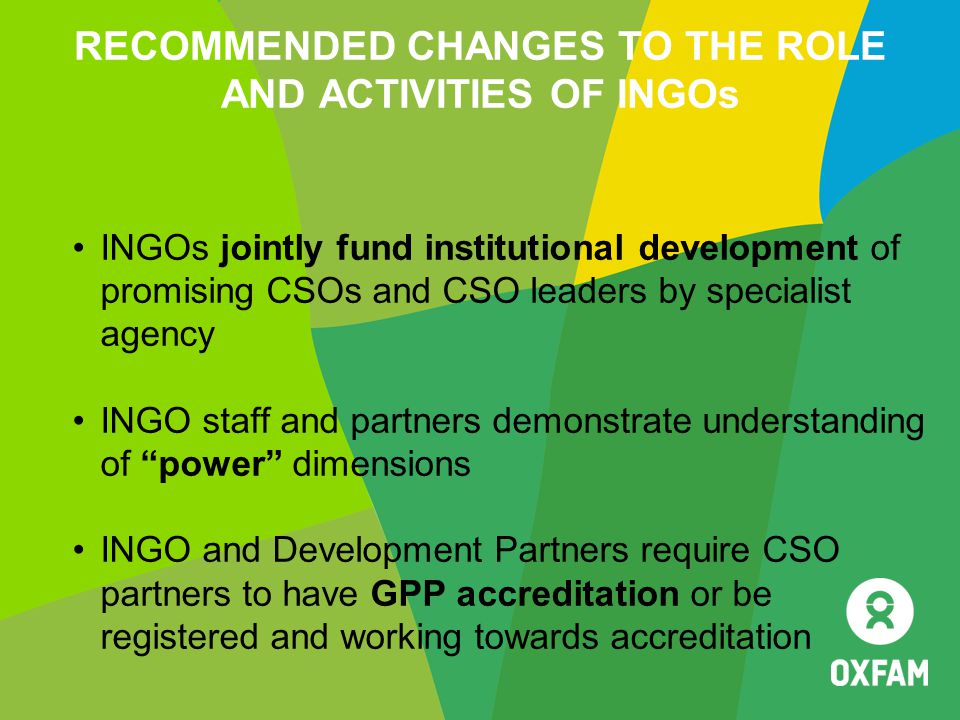 RECOMMENDED CHANGES TO THE ROLE AND ACTIVITIES OF INGOs