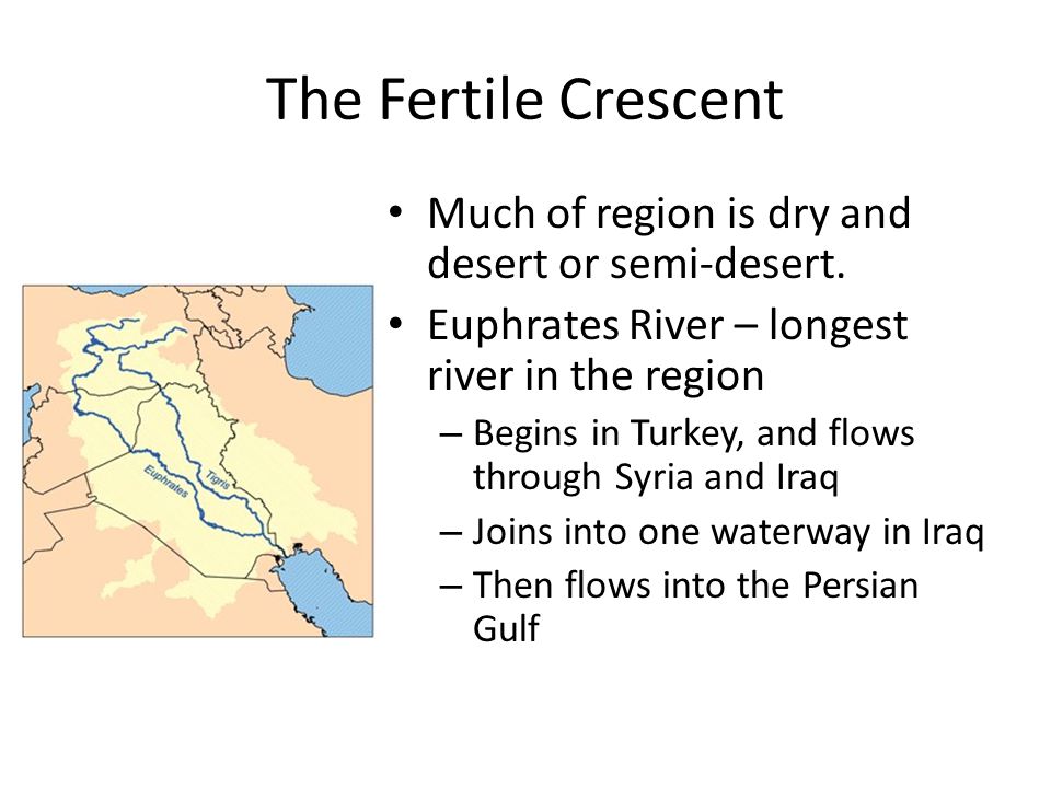 The Fertile Crescent Much of region is dry and desert or semi-desert.