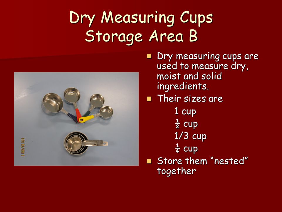 Dry Measuring Cups Storage Area B