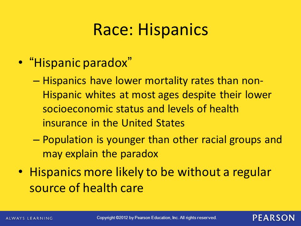 Race: Hispanics Hispanic paradox