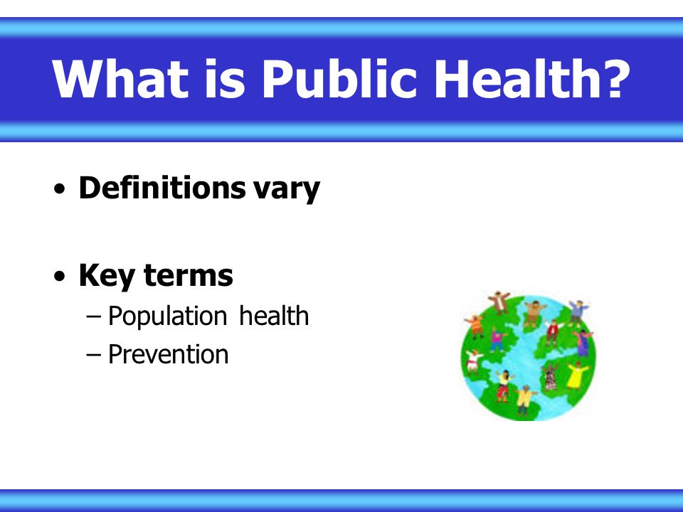 What is Public Health Definitions vary Key terms Population health