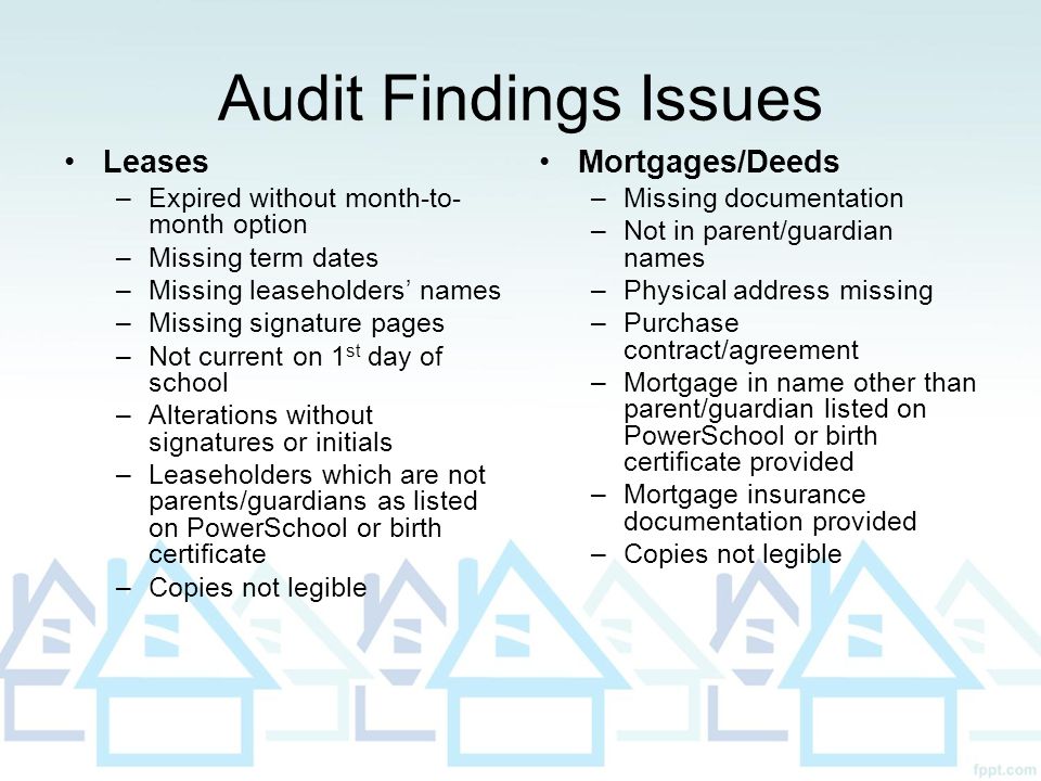 Audit Findings Issues Leases Mortgages/Deeds