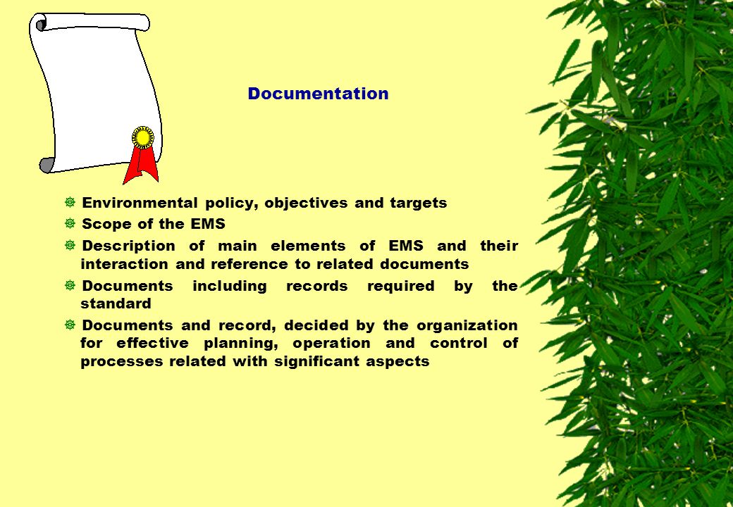 Documentation Environmental policy, objectives and targets