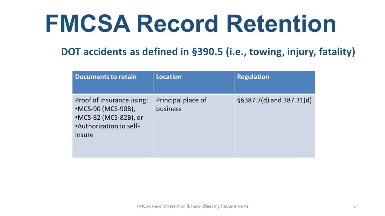 FMCSA Record Retention & Recordkeeping Basics - ppt video online download