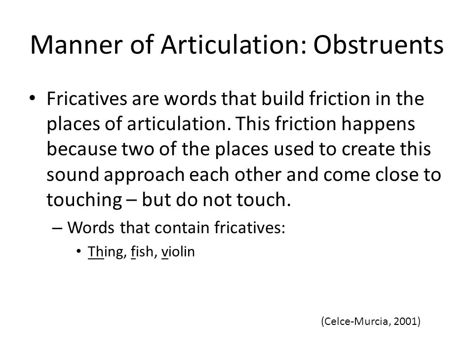 Manner of Articulation: Obstruents