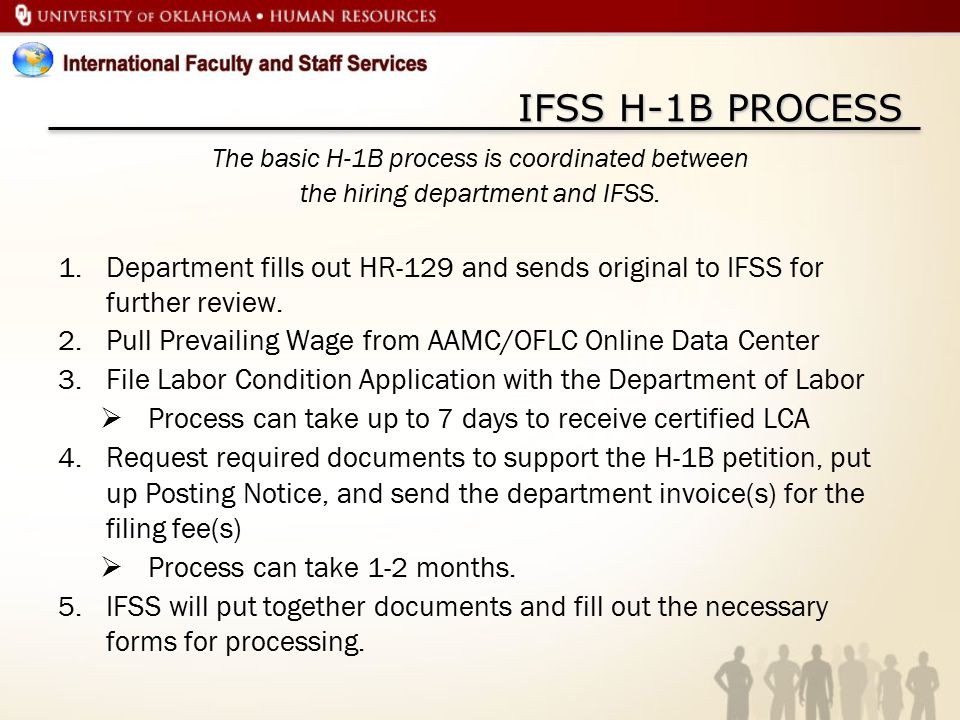 IFSS H-1B PROCESS The basic H-1B process is coordinated between. the hiring department and IFSS.