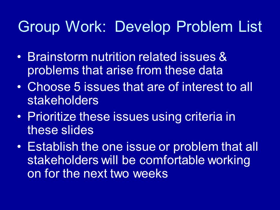Group Work: Develop Problem List