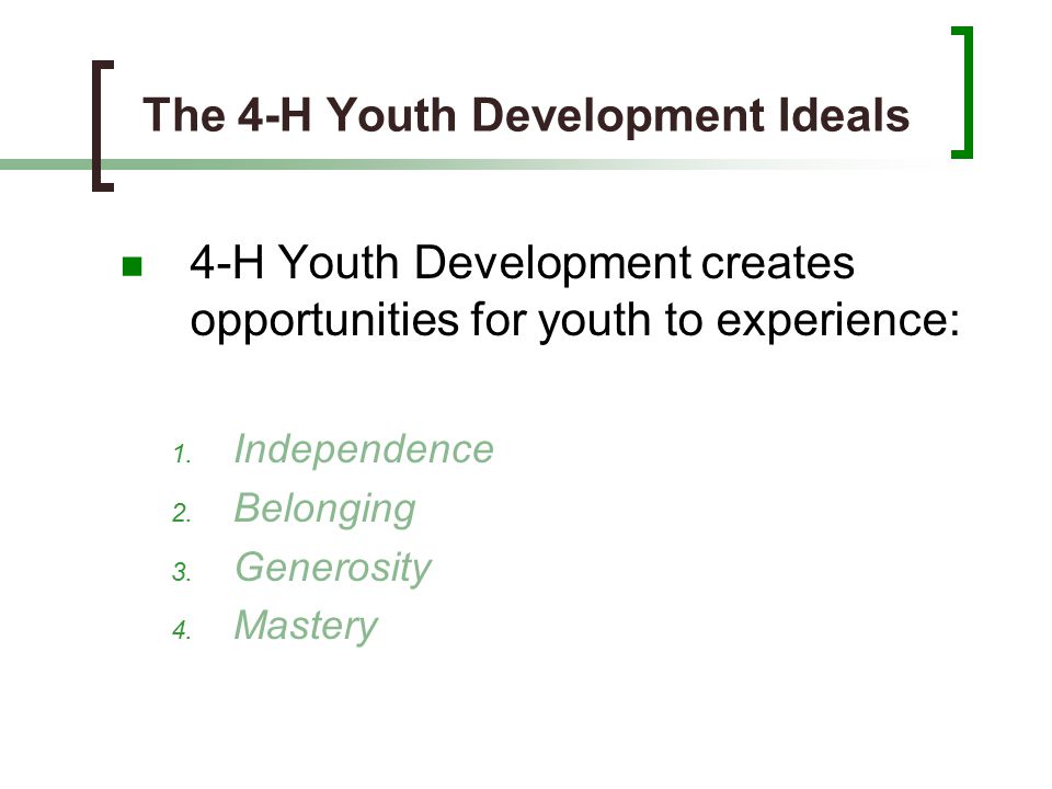 The 4-H Youth Development Ideals
