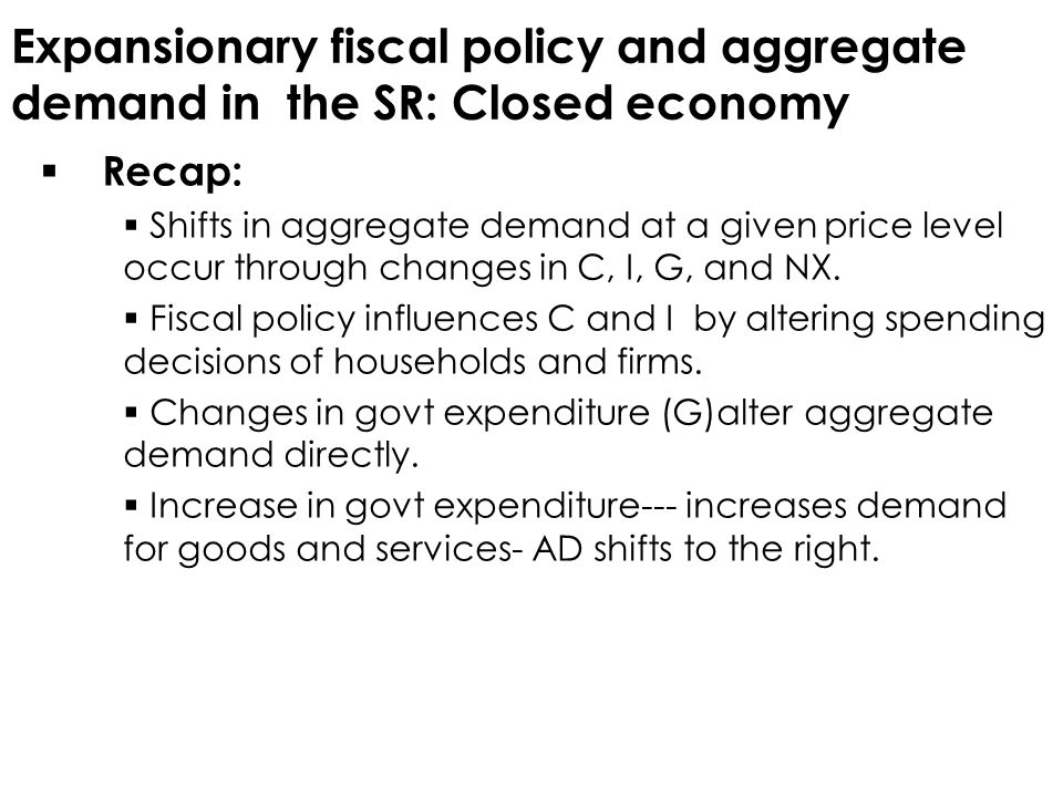Expansionary fiscal policy and aggregate demand in the SR: Closed economy