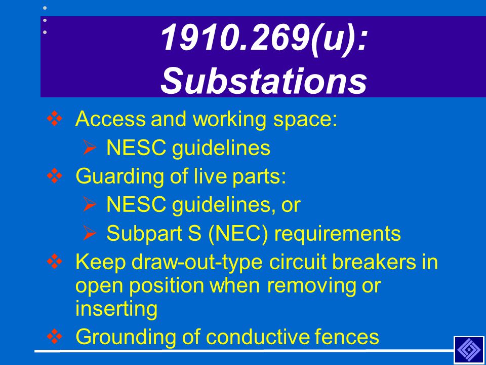 (u): Substations Access and working space: NESC guidelines