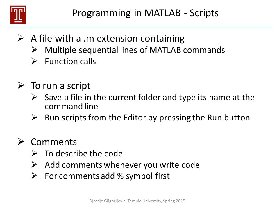 Programming in MATLAB - Scripts