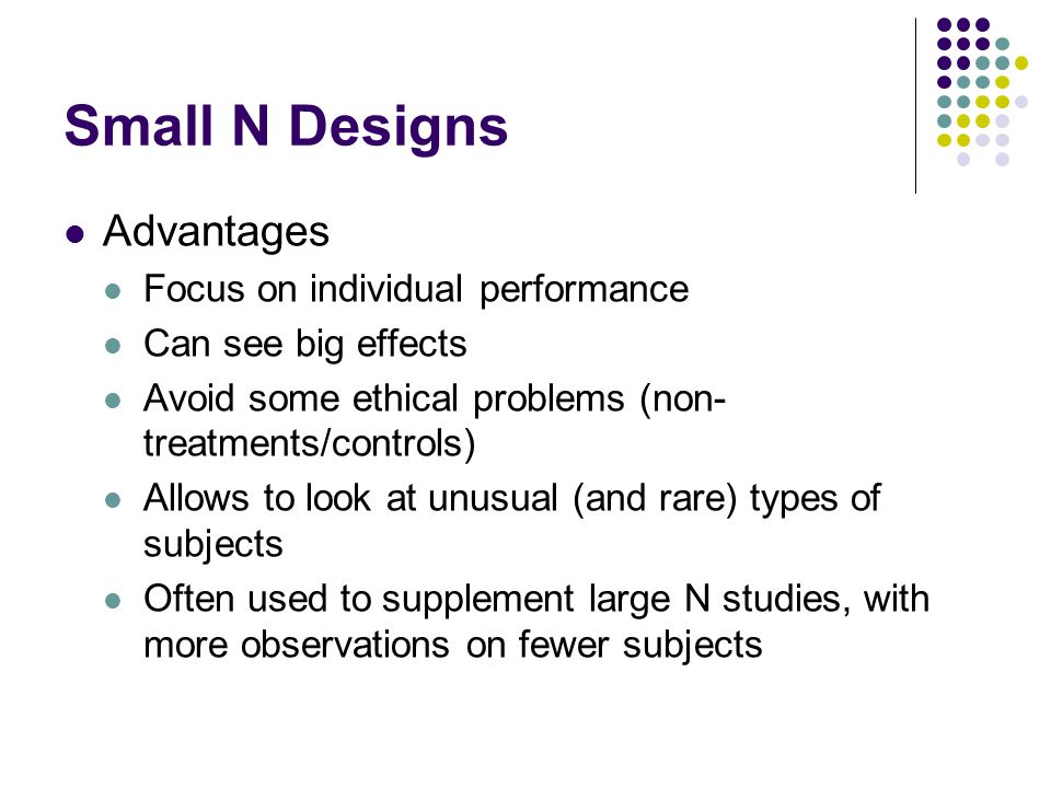 Small N Designs Advantages Focus on individual performance