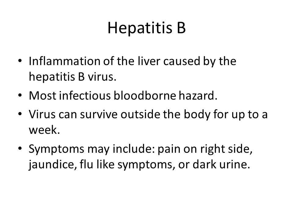 Hepatitis B Inflammation of the liver caused by the hepatitis B virus.