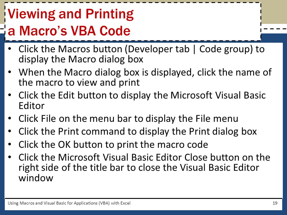 Viewing and Printing a Macro’s VBA Code