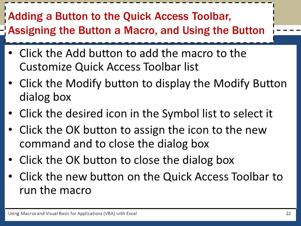 Click the Modify button to display the Modify Button dialog box