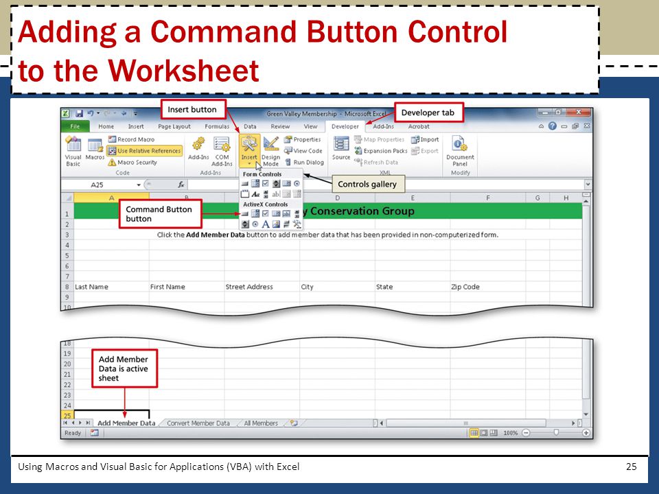 Adding a Command Button Control to the Worksheet