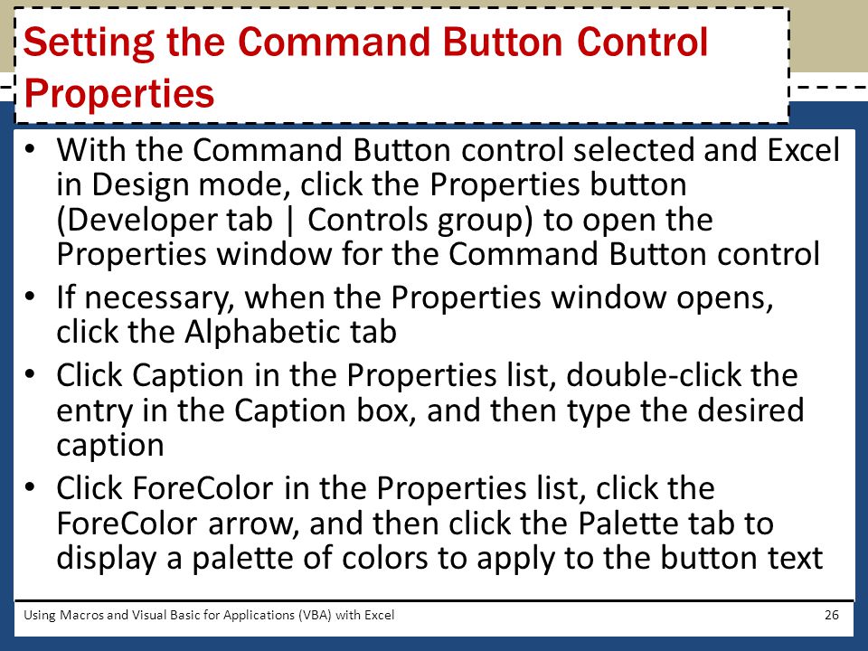 Setting the Command Button Control Properties