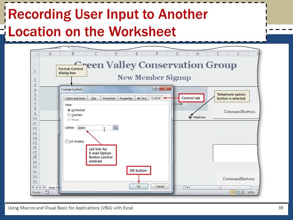 Recording User Input to Another Location on the Worksheet