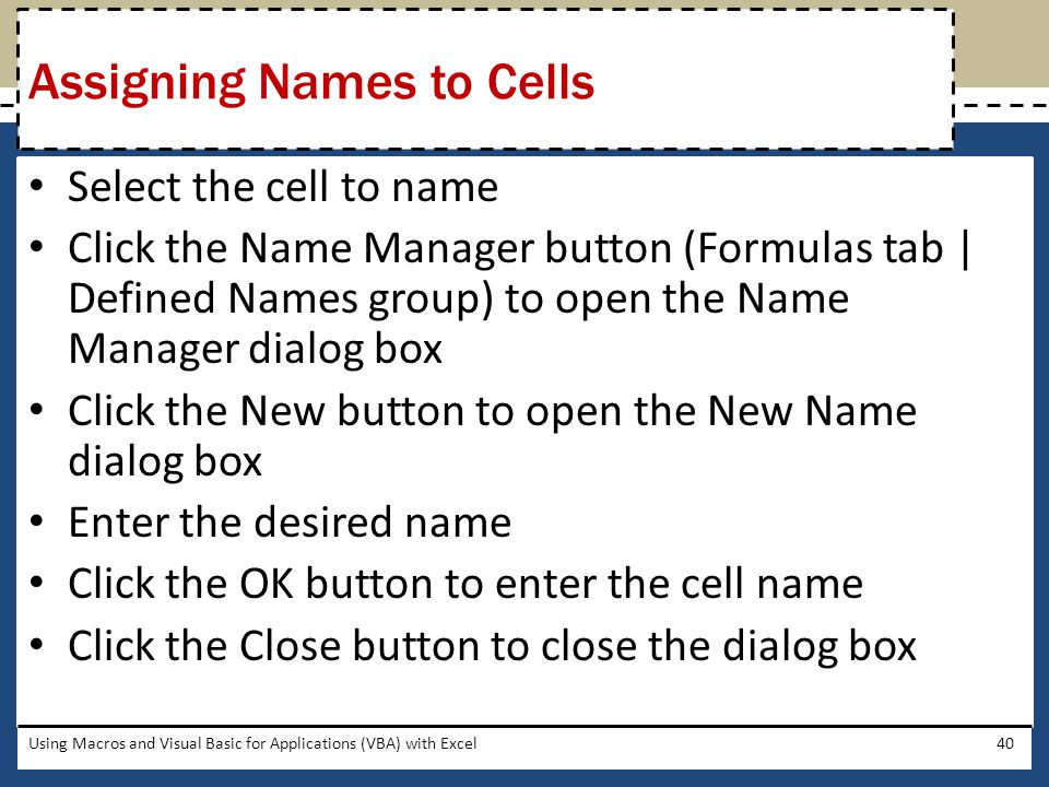 Assigning Names to Cells