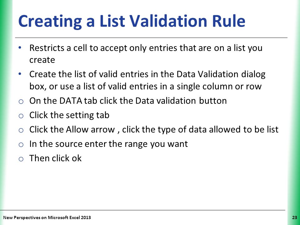 Creating a List Validation Rule