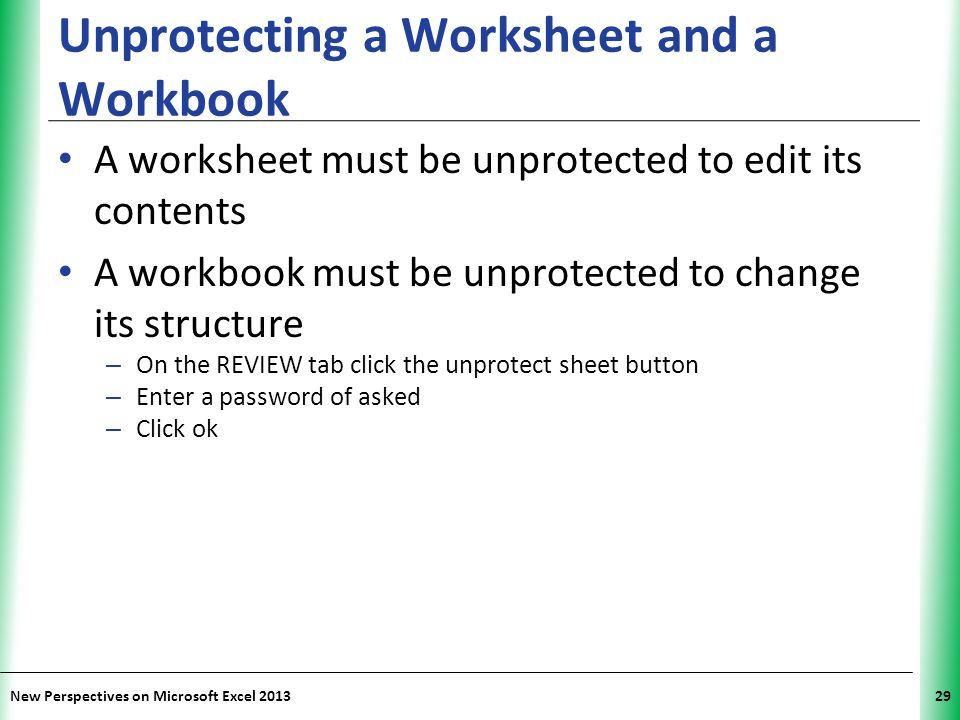 Unprotecting a Worksheet and a Workbook